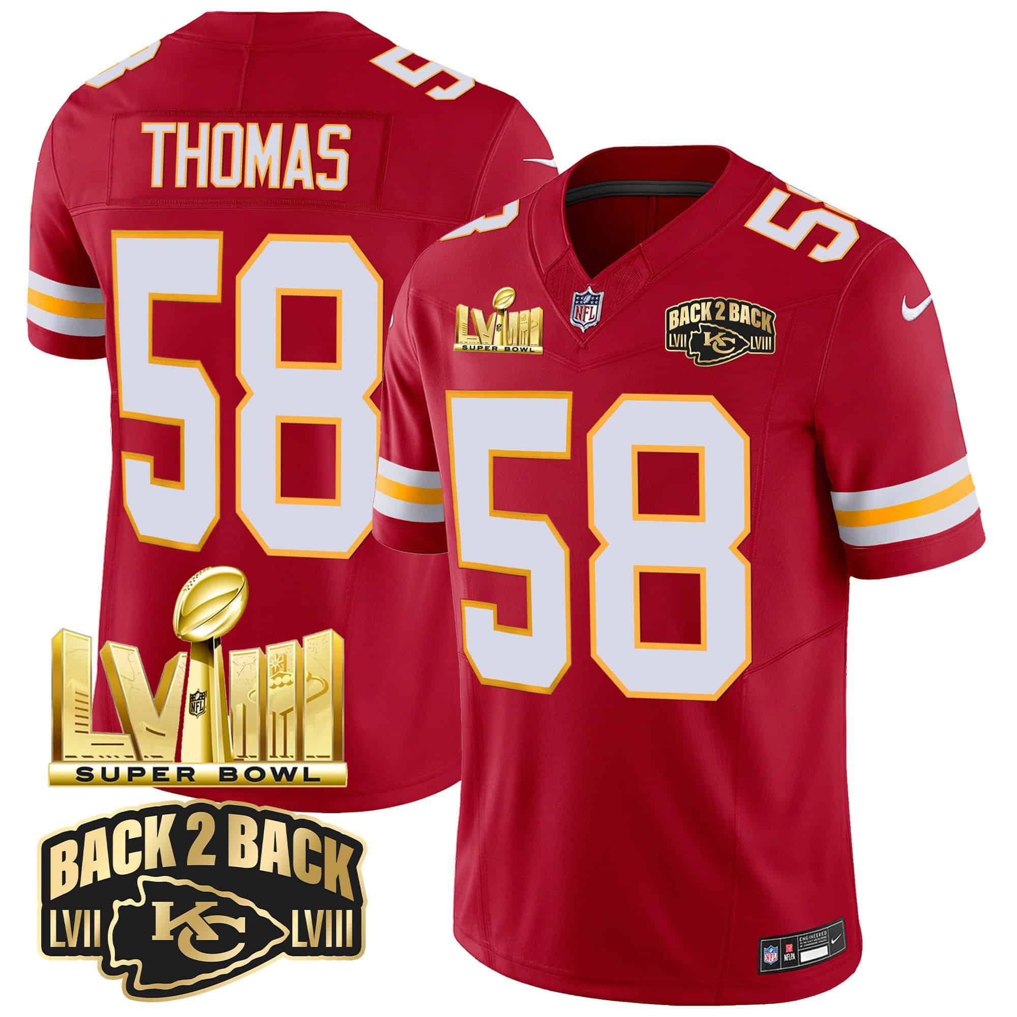 Men Kansas City Chiefs #58 Thomas Red 2024 Nike Super Bowl LVIII & Back-2-Back Gold Patch Vapor NFL Jersey style 3